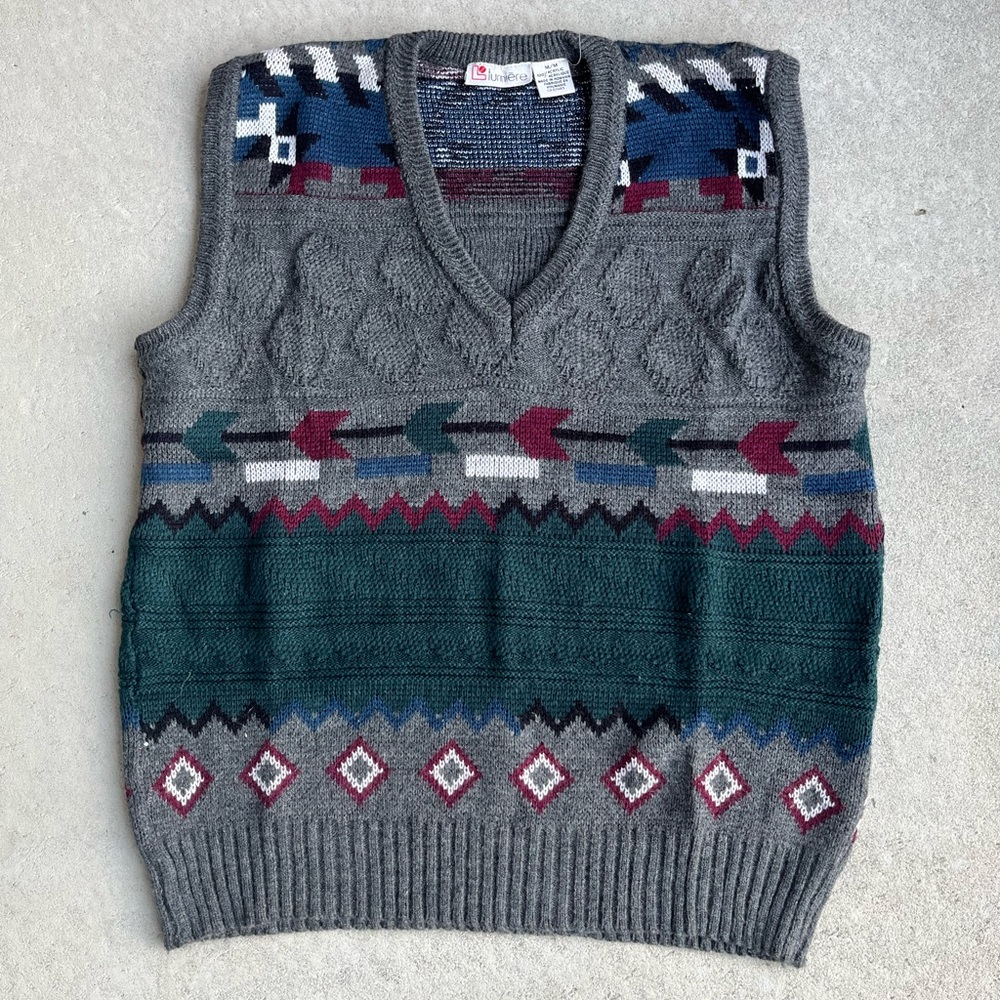 Lumiere Gray and Teal V-Neck Sweater Vest